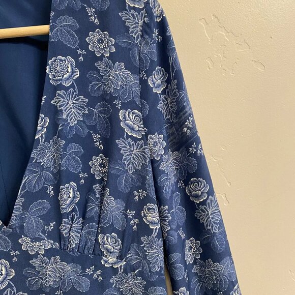 Intermix Women’s Size Large Blue Sonya 100% Silk Floral Back-Cutout Dress - Picture 5 of 11